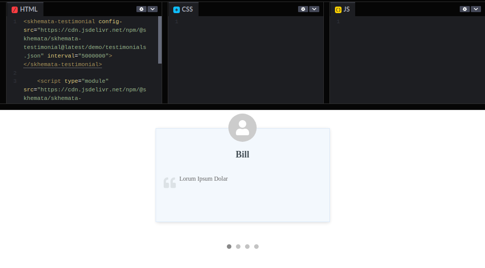 Codepen Example of the Testimonial Component